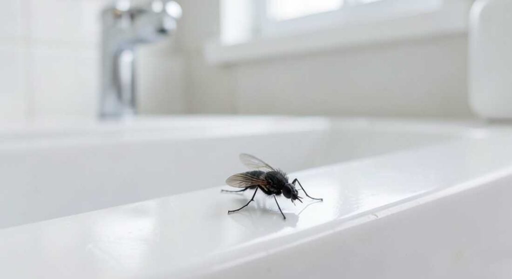 Black Bug with Wings in Bathroom